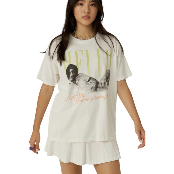 Daydreamer Tops - Daydreamer Lionel Richie Hello Tee Large Oversized Band Graphic White FLAW